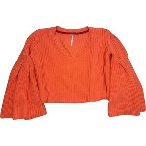 Free People Orange Cropped Knit Sweater Bell Sleeves Boho Aesthetic XS